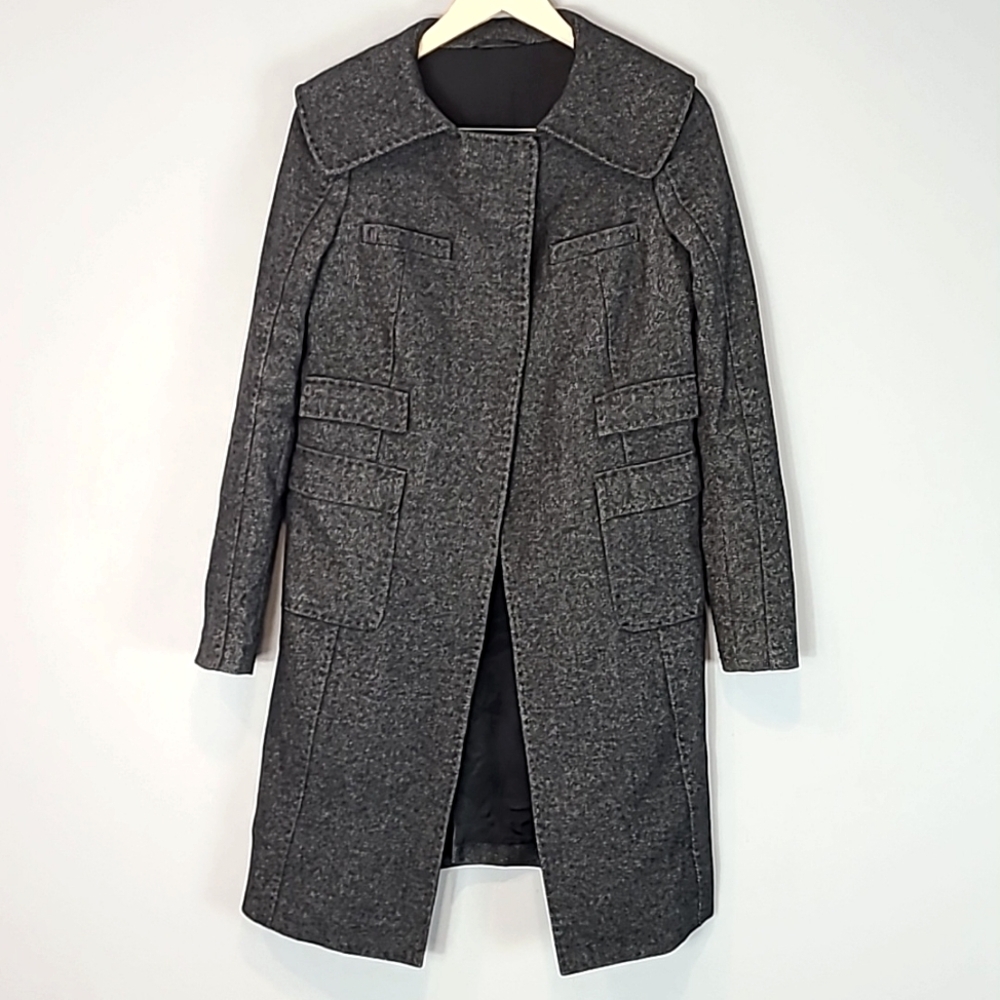 Neil Barrett Wool Trench Coat Steampunk Y2K Snap‎ Front Luxury Winter Womens XS